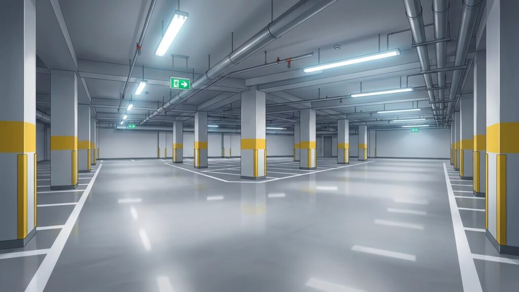 明るい地下駐車場