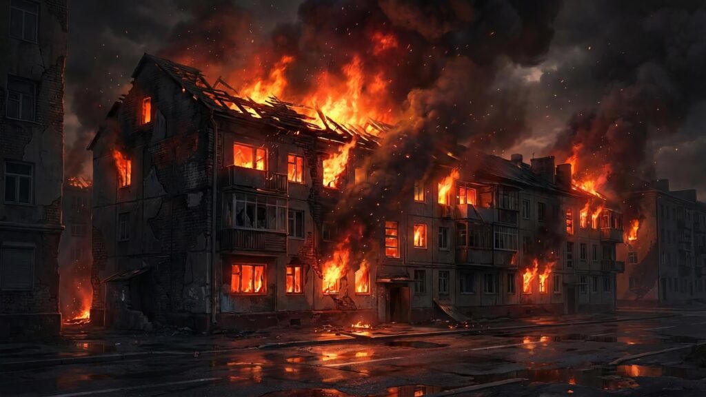 燃えているマンション