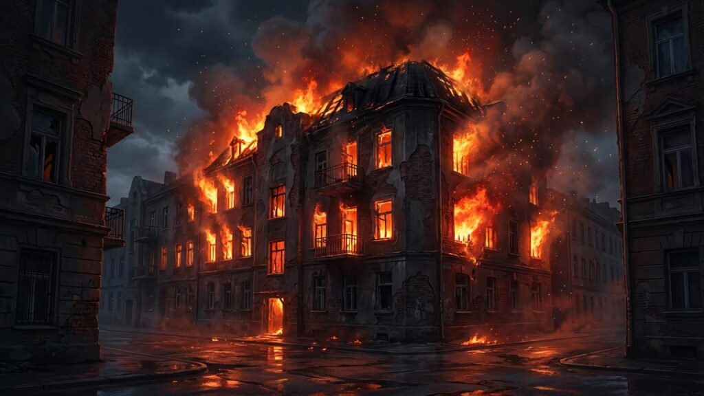 燃えているマンション