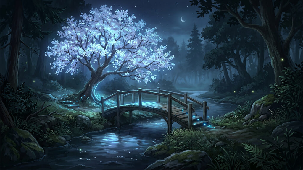 薄青色に発光する桜