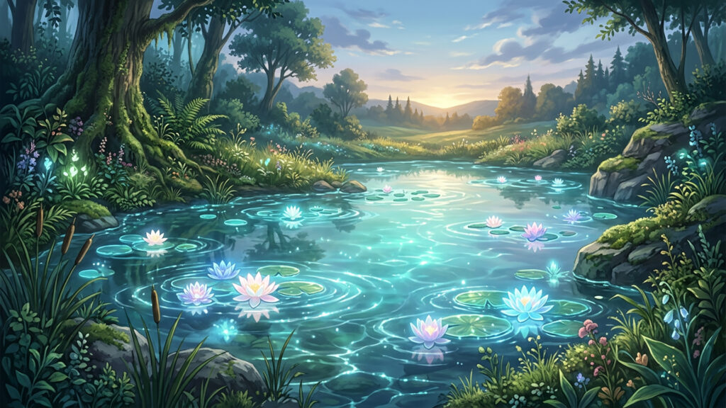 クリスタルの泉の背景イラストのフリー素材