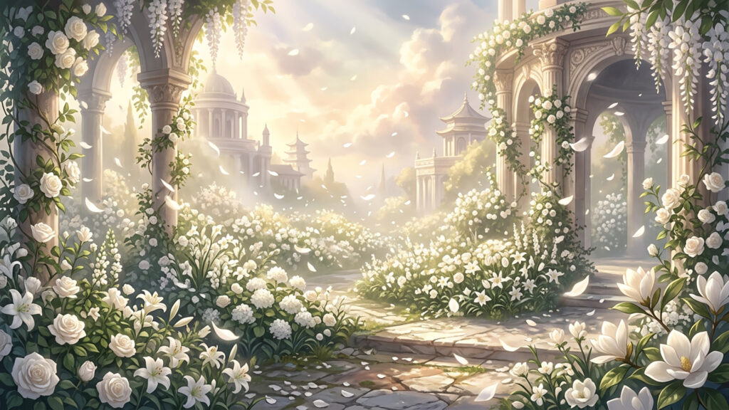 白い花びらの庭