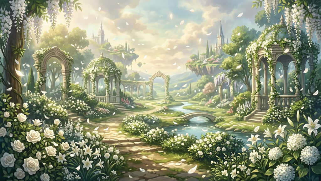 白い花びらの庭