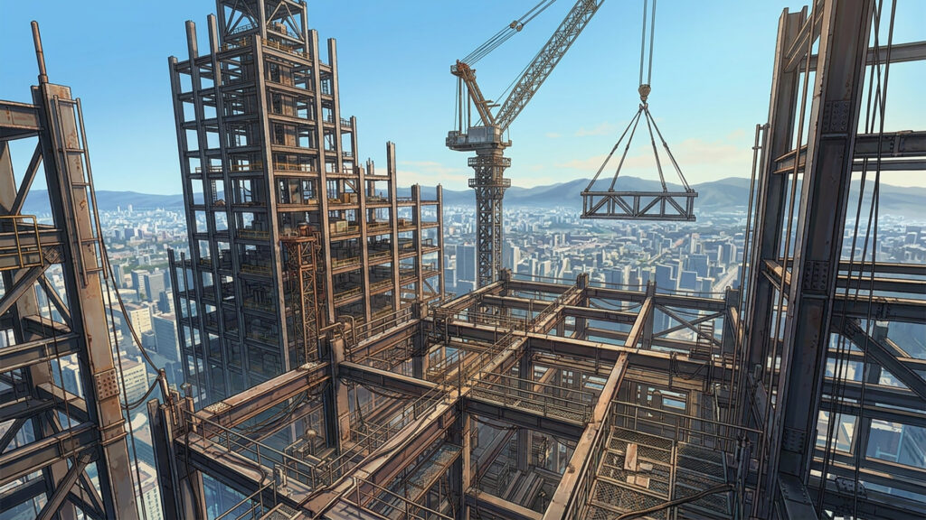 高層ビルの建設現場｜差分ありの背景イラストのフリー素材