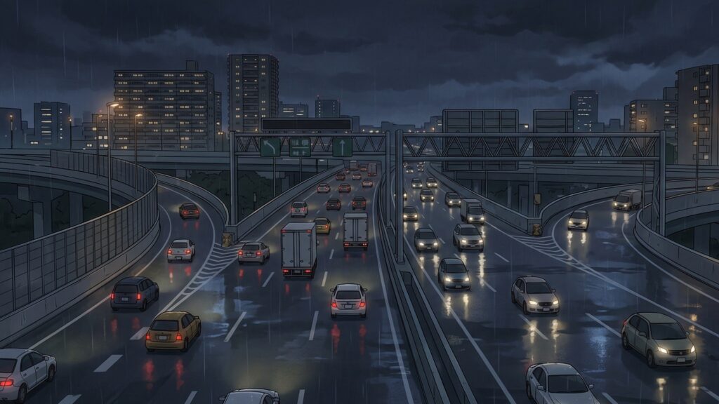 雨の日の高速道路