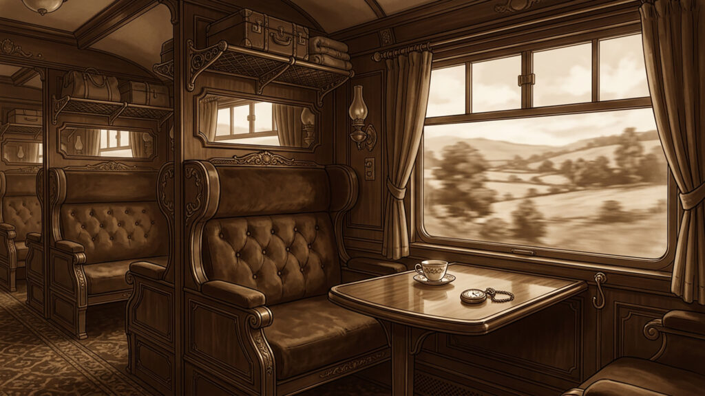 豪華列車の客室｜セピア調の背景イラストのフリー素材