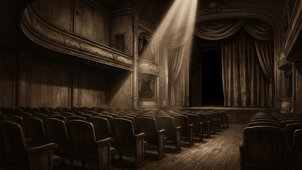 古い劇場｜セピア調の背景イラストのフリー素材