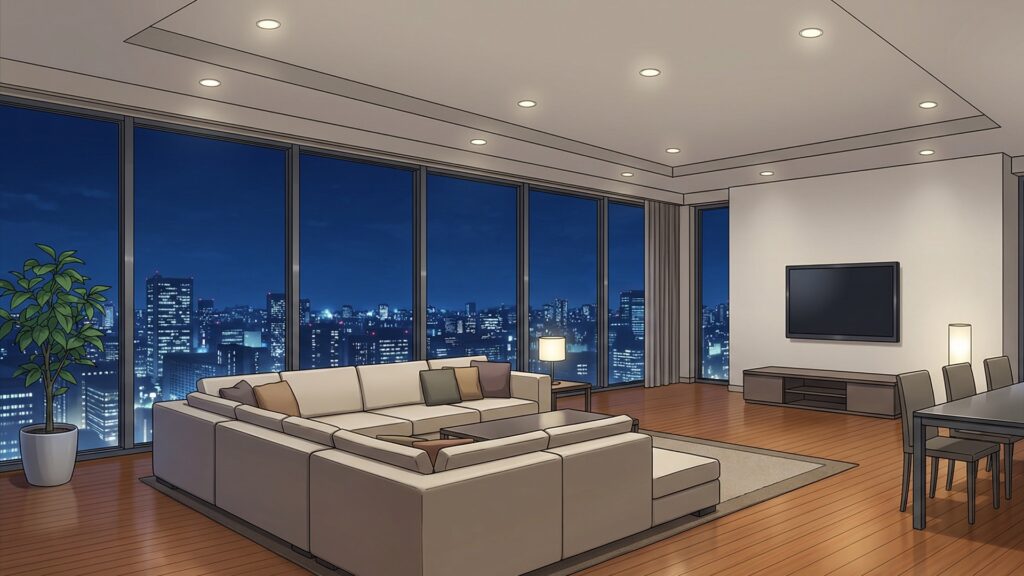 タワマンの広いリビング