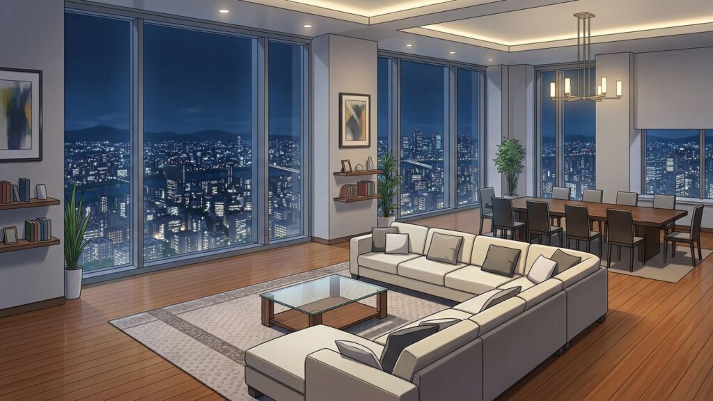 タワマンの広いリビング