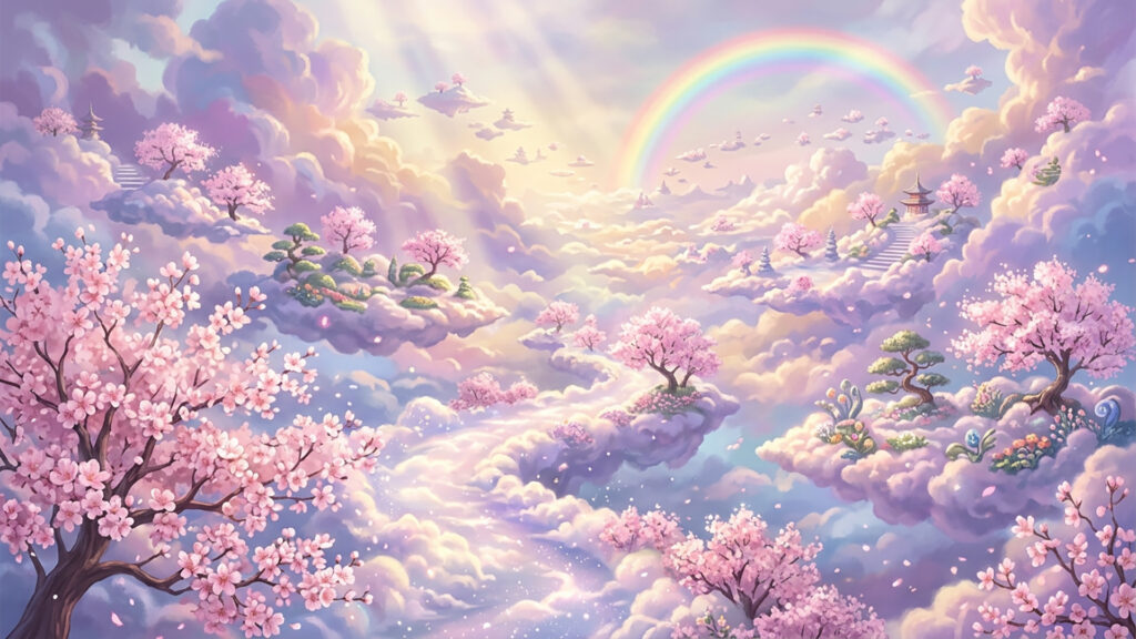 春のゆめかわドリームコアの背景イラストのフリー素材