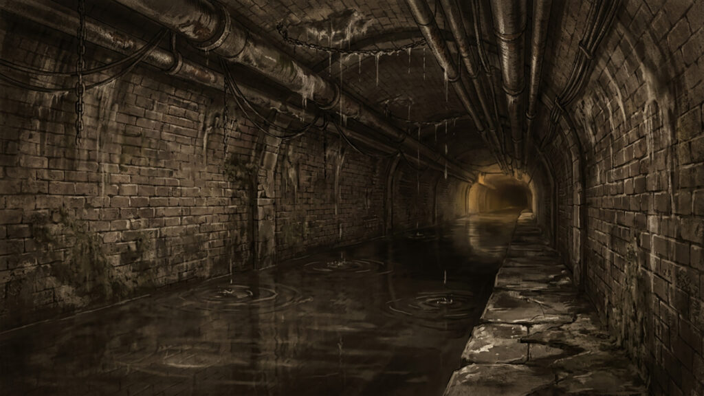 水没した地下通路｜セピア調の背景イラストのフリー素材
