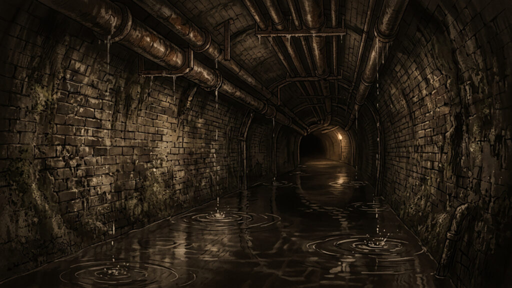 水没した地下通路｜セピア調