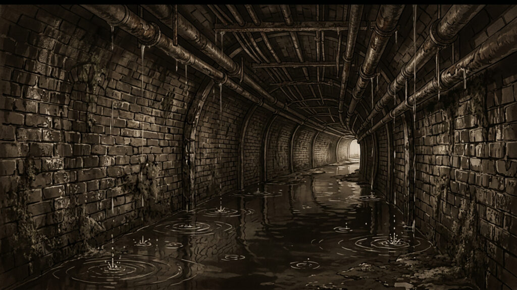 水没した地下通路｜セピア調