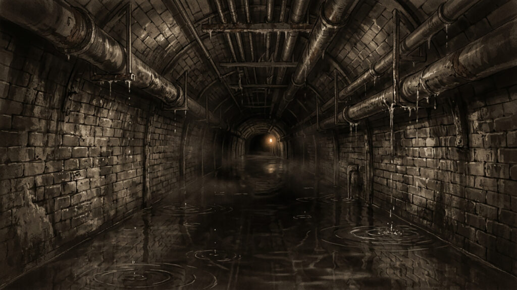 水没した地下通路｜セピア調