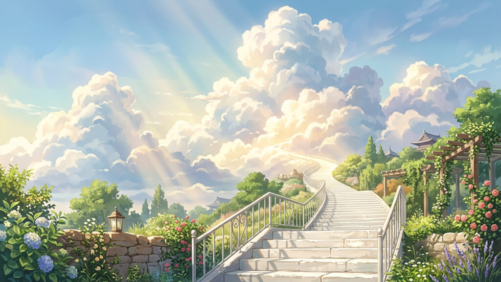 夏のゆめかわドリームコアの背景イラストのフリー素材