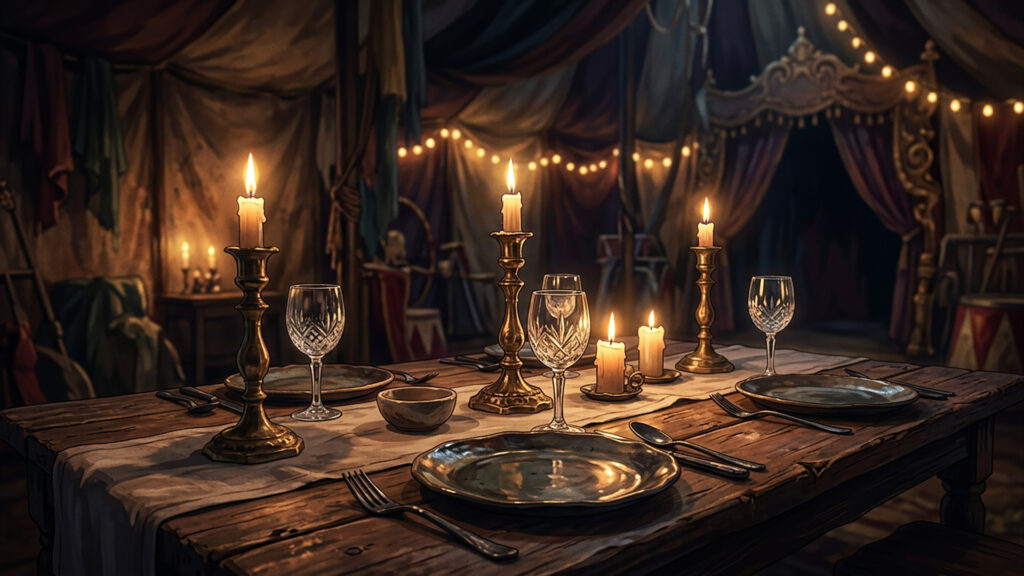 怪しい雰囲気のサーカス団の食堂