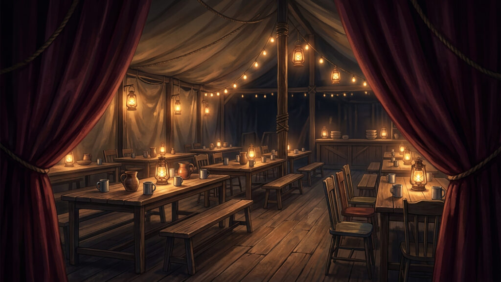 怪しい雰囲気のサーカス団の食堂