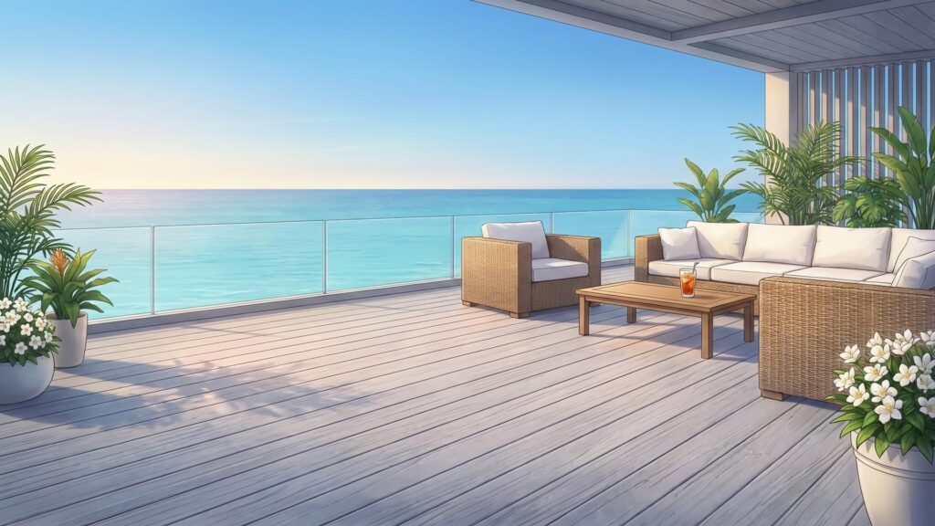 別荘のウッドデッキ