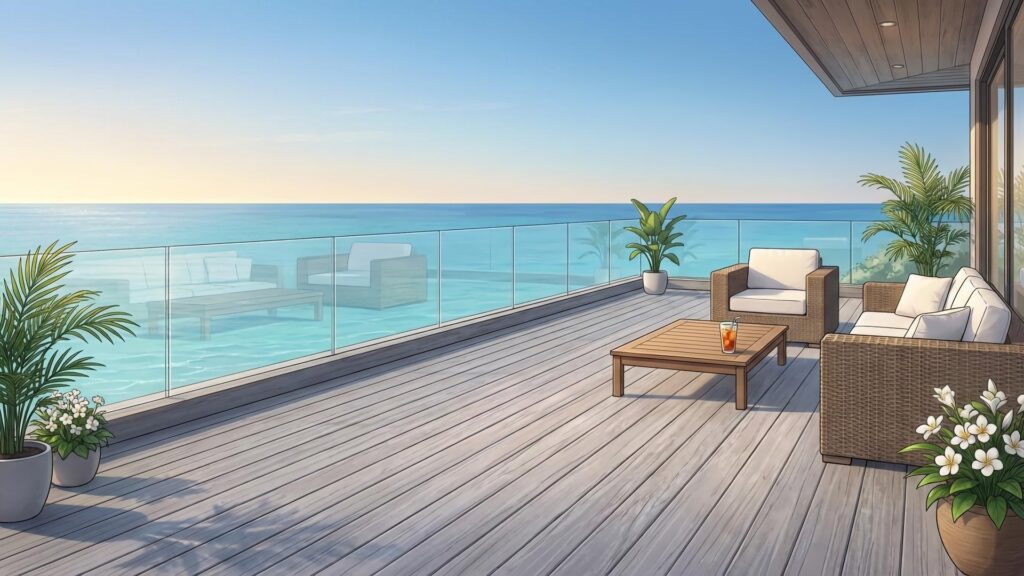 別荘のウッドデッキ