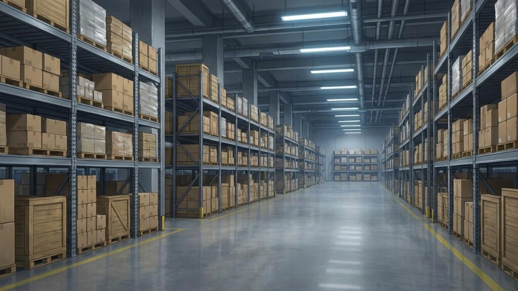 在庫の並ぶ倉庫