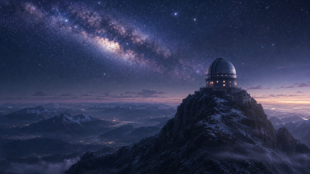 星海を仰ぐ天体観測の峰の背景イラストのフリー素材