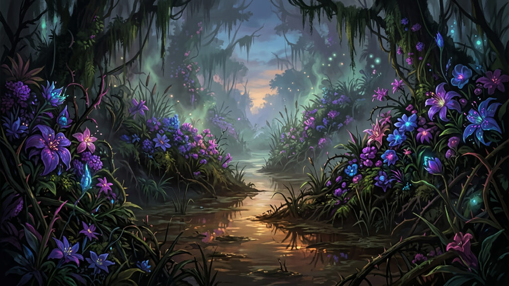 毒花が群生する沼地
