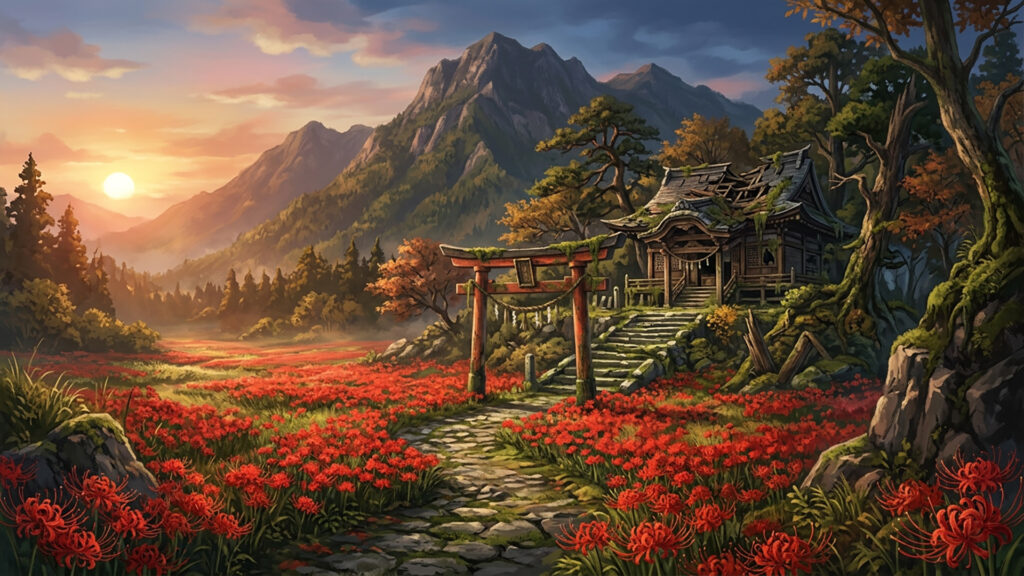 彼岸花が咲く廃神社