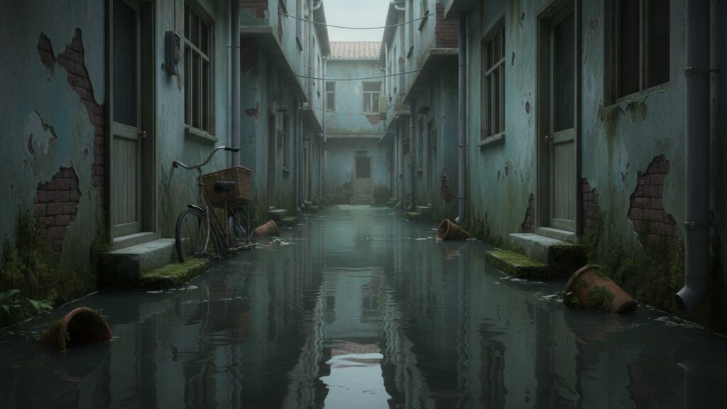 浸食された裏路地