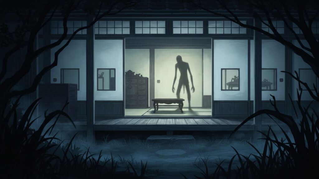 月夜の縁側_シルエット
