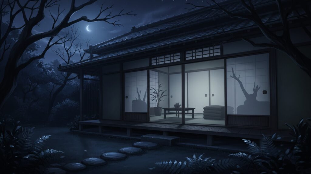 月夜の縁側_シルエット