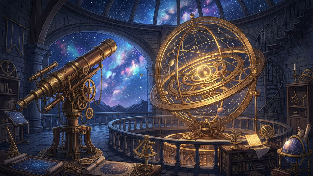 占星術の塔（天文台）の背景イラストのフリー素材