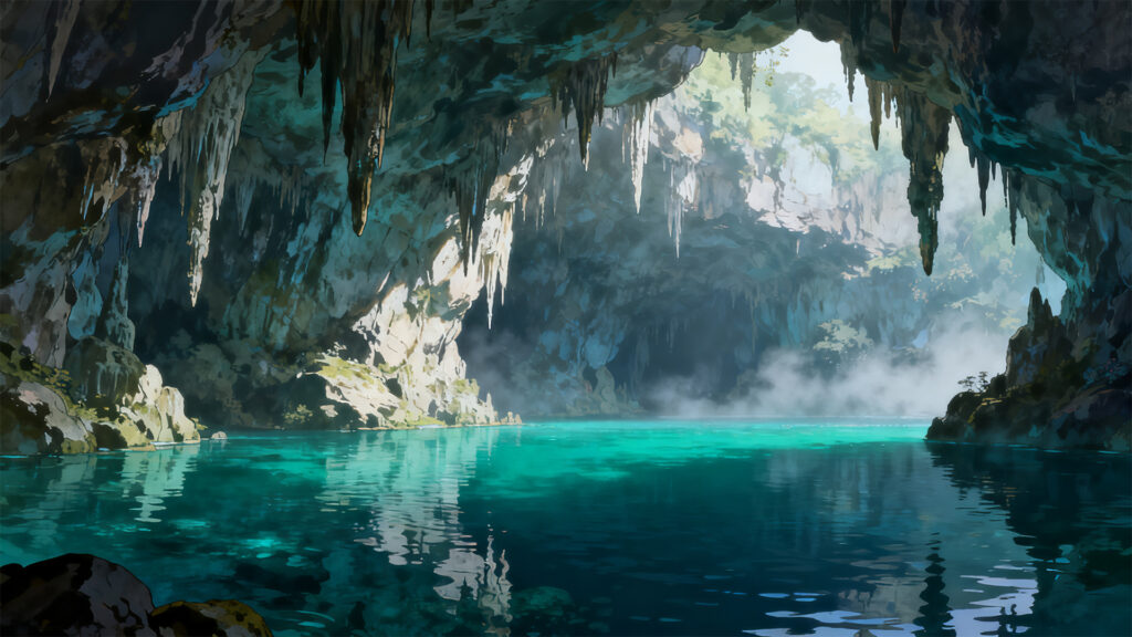 碧翠の地底湖の背景イラストのフリー素材