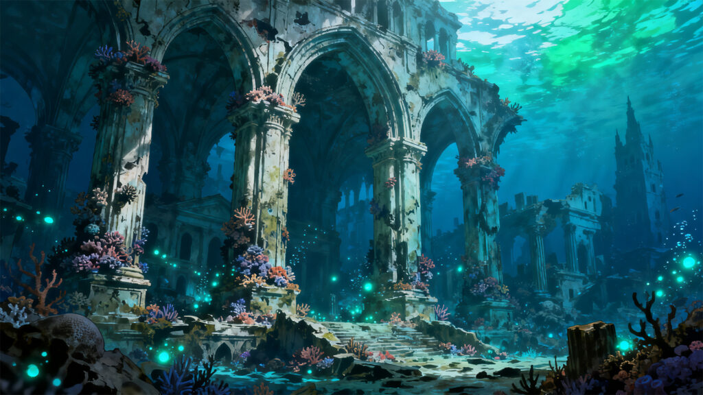遺構の深海の背景イラストのフリー素材