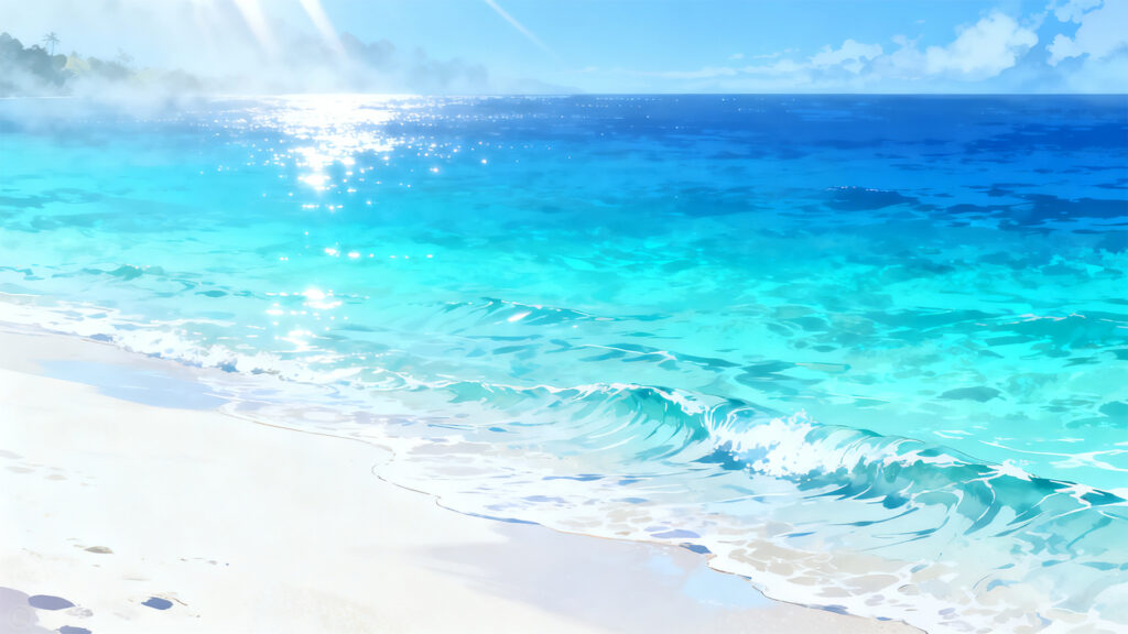 輝く碧海の背景イラストのフリー素材