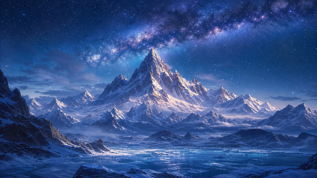 星戴く山頂の背景イラストのフリー素材