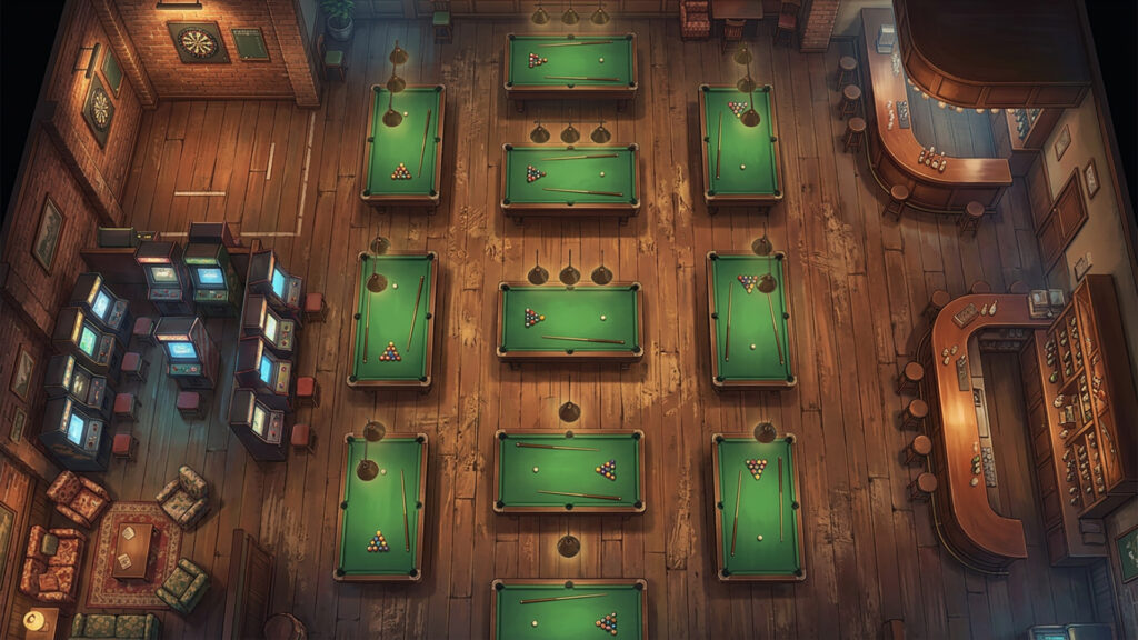 ビリヤード台がある遊技場