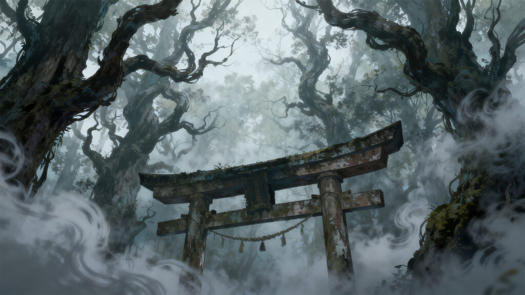 霧深い禁足地の背景イラストのフリー素材