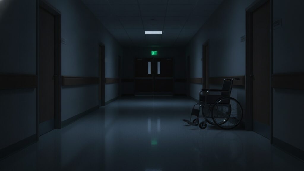 夜の病棟廊下の背景イラストのフリー素材