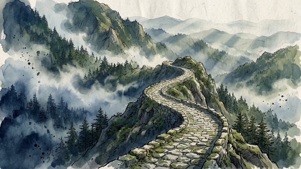 霧に包まれた神秘の山道
