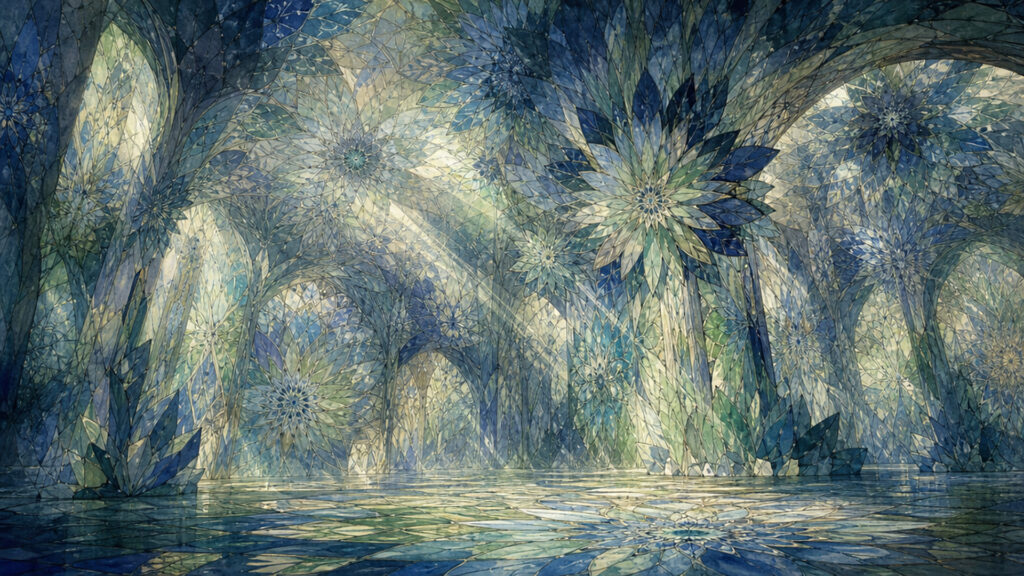 万華の大輪が咲く精神世界の背景イラストのフリー素材