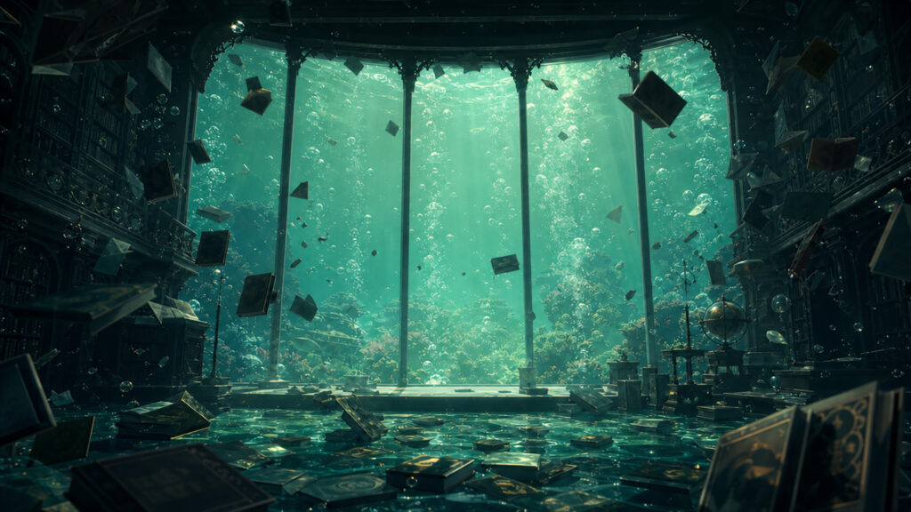 夢幻の水底図書館｜差分ありの背景イラストのフリー素材