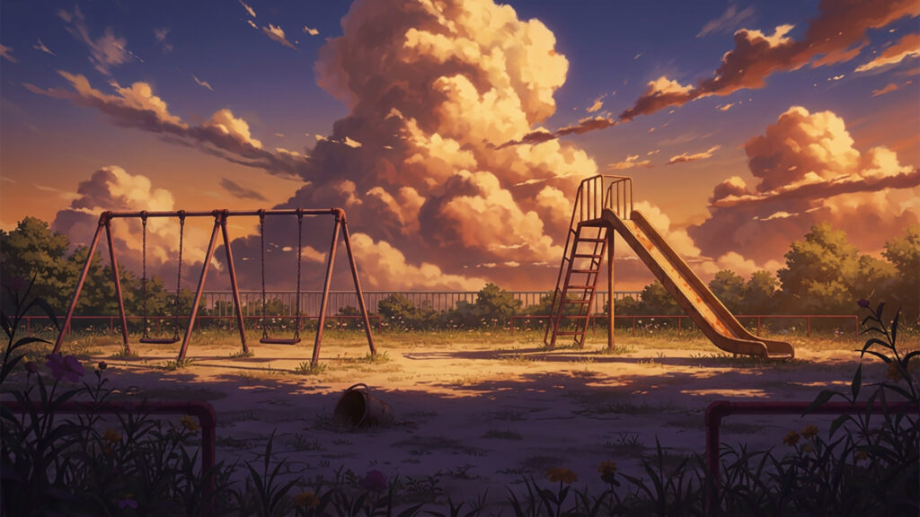 錆びた遊具と入道雲｜差分あり