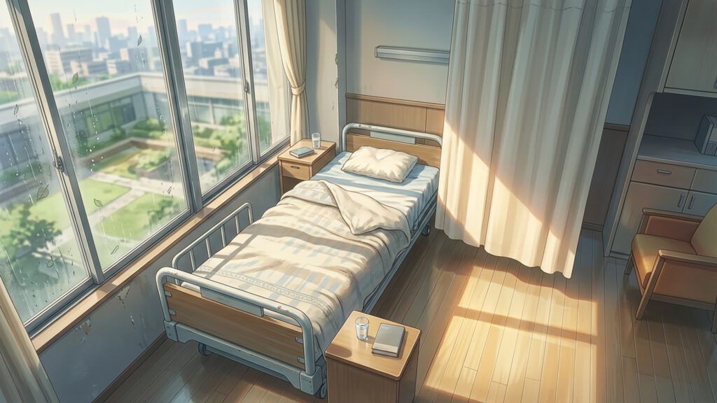 病室の窓際の風景