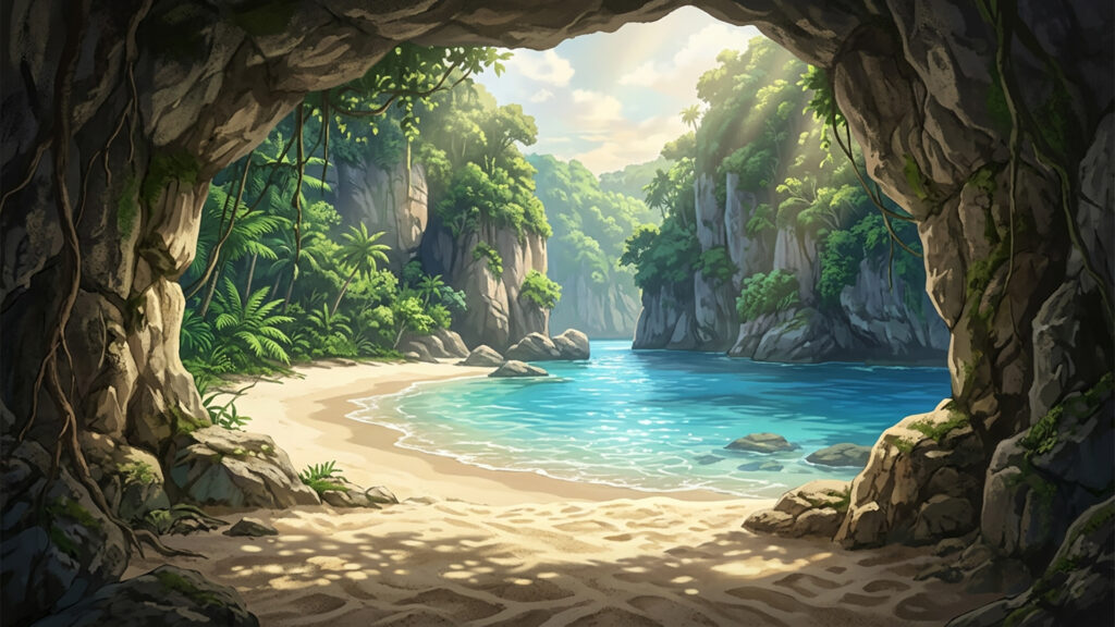 秘密のビーチの背景イラストのフリー素材