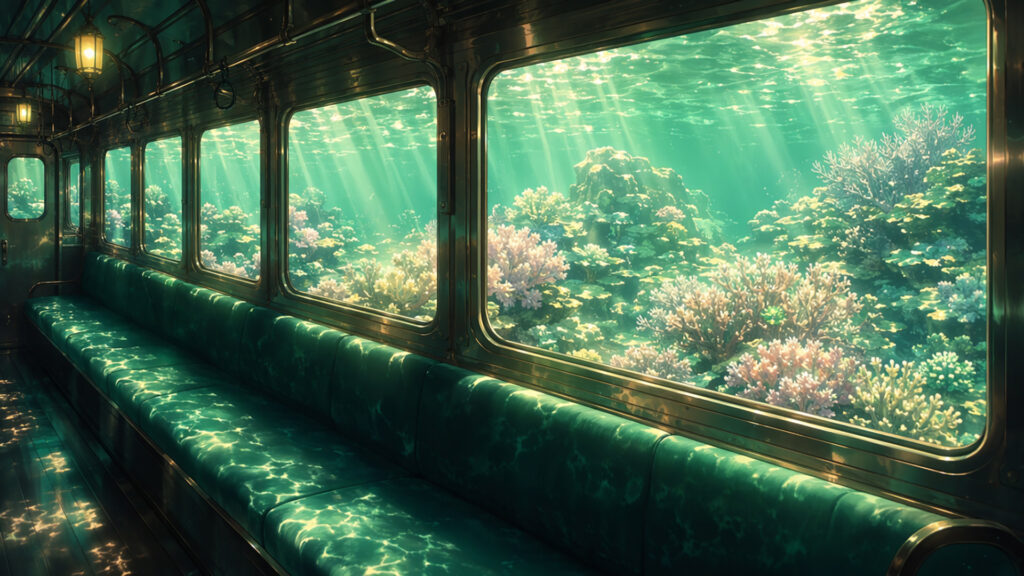 海底列車のロングシート｜差分ありの背景イラストのフリー素材