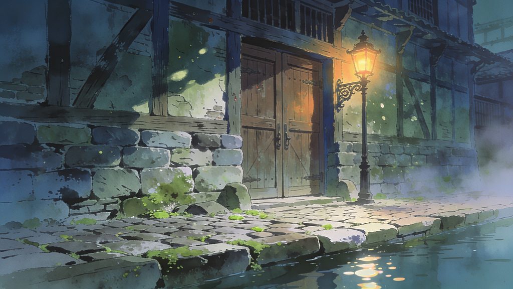 運河と石造り倉庫群の黄昏