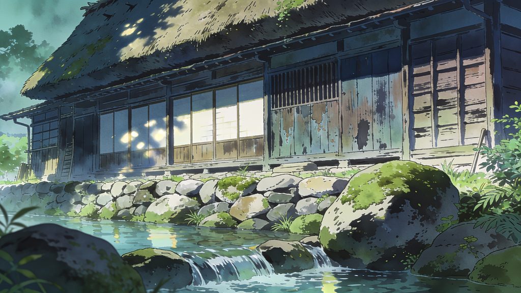 白川郷風・茅葺き集落と清流の田園