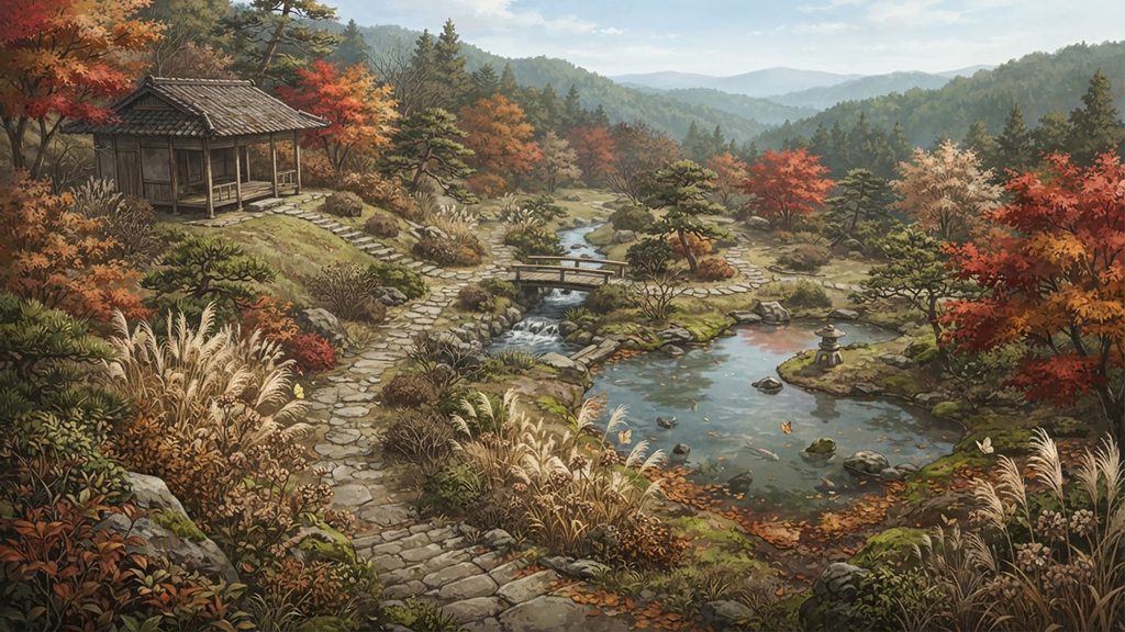 秋草に眠る静かな庭
