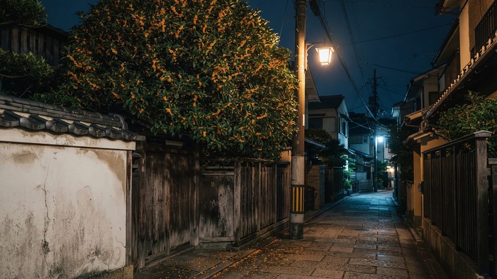 金木犀の夜の背景イラストのフリー素材