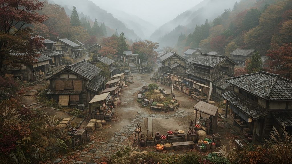 霧深き収穫祭｜秋の村と祭りの跡